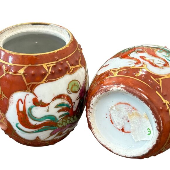 Vintage Asian Style Chinese Ceramic Dragon Motif Ginger Jar Pair With Lid - Picture 3 of 6